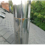 Deficiency: Metal chimney shows signs of rust. Rust may perforate the chimney and allow flue gasses into the living space.